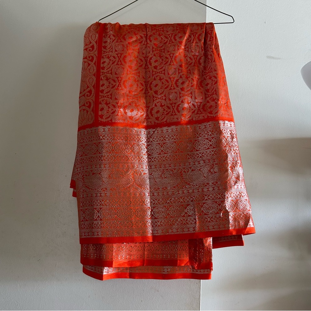 Orange Sari with Gold Detailing